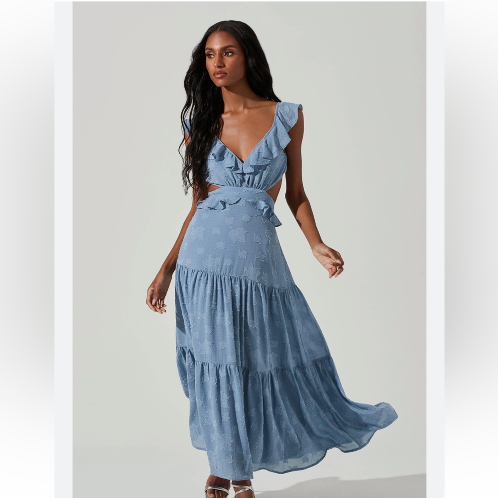 Astr Ruffled Sky Blue Maxi Dress